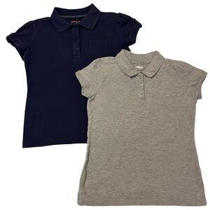 Old Navy 2-Piece Girl Polo Shirts Classic Knit Design, Navy Blue, Gray,  M 7-8
